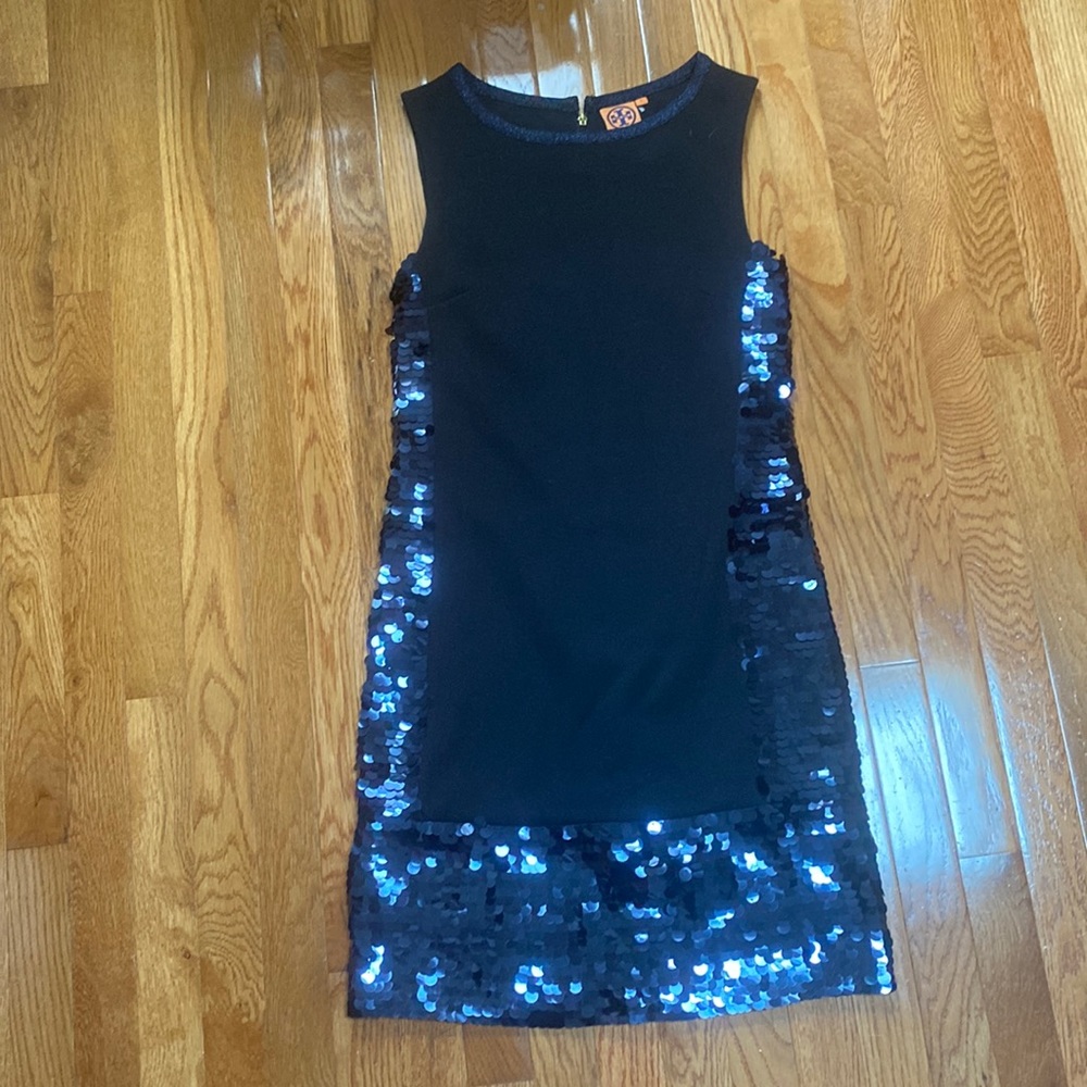 tory burch sequin navy wool dress